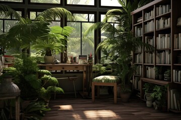 indoor plants and greenery creating a tranquil study environment