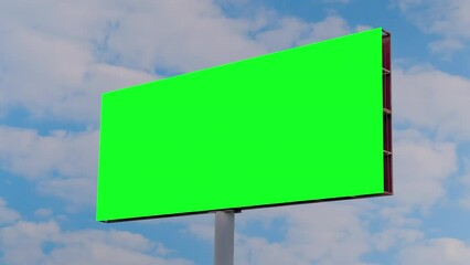 Wall Mural - timelapse: blank green billboard or large display and moving white clouds against blue sky. green sc