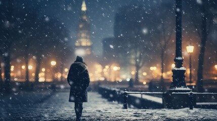 Wall Mural - Winter snowy city background