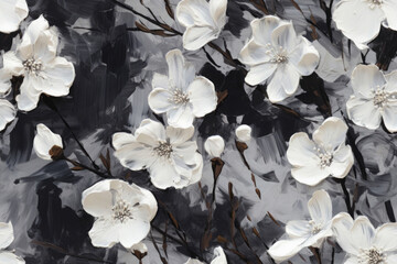 seamless pattern - repeatable texture of abstract white flowers on black background