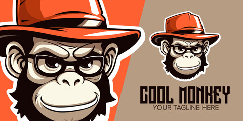 Wall Mural - Sporty Monkey Emblem: Vector Logo Design with Cool Mascot for T-Shirt Printing and More