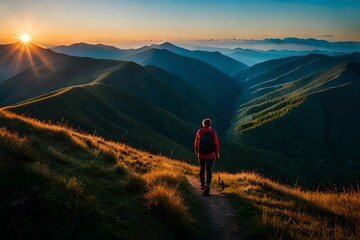 lonely man, hiking, landscape, mountains, austria, tyrol, switzerland, sunset, sky, hiking, far away