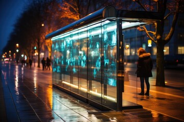 People waiting at a bus stop - stock photography