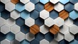 a white and wood wall with a pattern of gray hexagon tile, in the style of cubist fragmentation of form