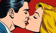 A Colorful Pop Art Style Kiss Between A Man And A Woman