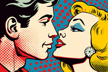 A Colorful Pop Art Style Kiss Between A Man And A Woman