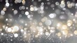 Xmas silver, grey blurred bokeh abstract background. Glitter lights and sparkle. Blurred golden soft vintage seamless card, metallic christmas banner.