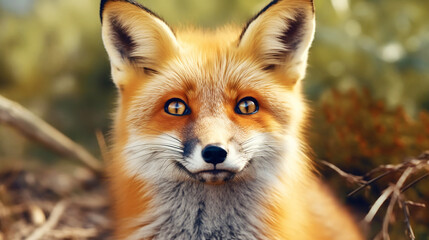 Close up of cute red fox in nature background