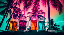 Beach Vacation Palm Trees Tropical Drinks High Contrast Two Generative AI