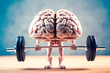 © MVProductions - Human brain lifting dumbbell. Mind training concept illustration