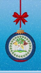 Wall Mural - Snow falling on christmas ball with flag of Belize