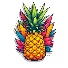 Pineapple Illustration With Colored Bands For Graphic Composition, For Craft Product And T-shirts