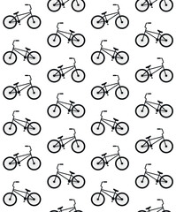 Wall Mural - Vector seamless pattern of flat bmx bicycle silhouette isolated on white background