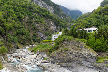 Poster - Liwu river gorge and high mountain cliff face in taroko national park