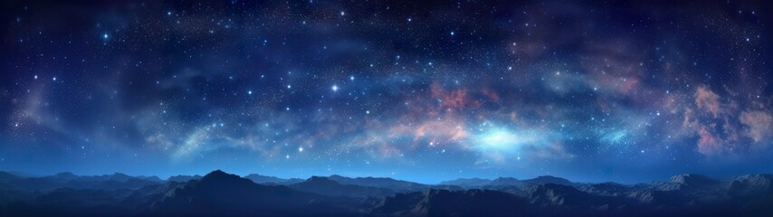 Wall Mural - panorama dark blue night sky, milky way and stars on dark background, universe filled with stars, ne