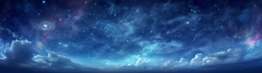 Wall Mural - panorama dark blue night sky, milky way and stars on dark background, universe filled with stars, ne