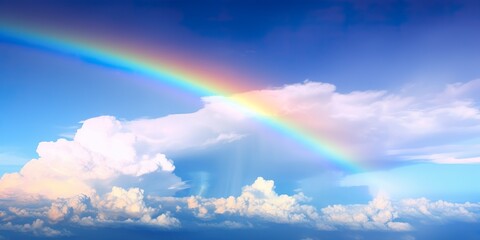 rainbow in the bright blue sky.