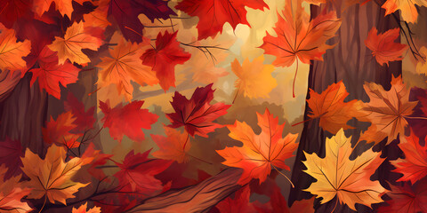 Canvas Print - Autumn leaves for banner background 