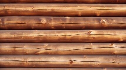 Wall Mural - Wooden log wall. Brown wood log wall texture, natural background