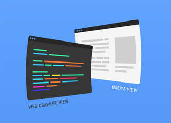Wall Mural - comparison and difference in how search engine crawler spider bot and user sees web page. crawler bo