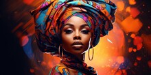 Illustration Of Beautiful  Black Woman In A Turban, Generative AI