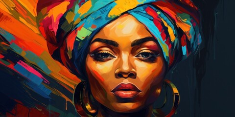 illustration of beautiful  black woman in a turban, generative AI