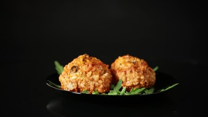 Poster - Cooked meatballs in a plate with fresh vegetables