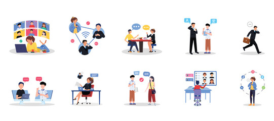 Vector colorful illustration of communication via the Internet, social networking, chat, video, news, messages, web site, search friends, mobile web graphics vector
