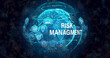 © vectorfusionart - Image of risk managment text with icons over globe on black background
