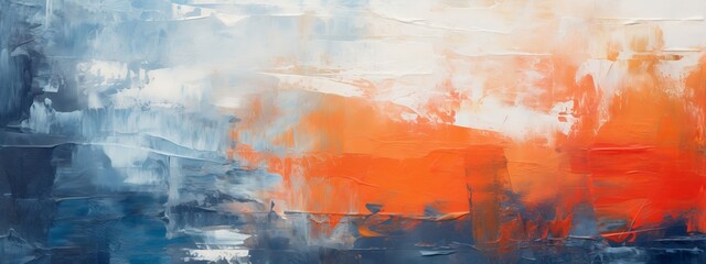 Poster - Closeup of abstract rough colorful blue orange complementary colors art painting texture background wallpaper, with oil or acrylic brushstroke waves, pallet knife paint on canvas (Generative Ai)..