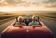 © Odin AI - Rear view of senior couple driving in cabrio car