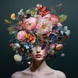 Floral Elegance: Stunning Woman Model Adorned with a Graceful Flower in Hair. Generative A