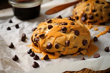 Canvas Print - chocolate chip cookie dough on parchment paper