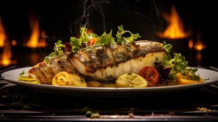 Delicious grilled fish fillet background. Generative AI