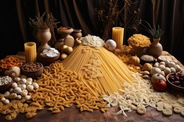 Sticker - variety of dry pasta shapes on table