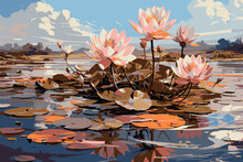Water Lilies On Tranquil Pond