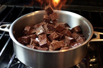 melting chocolate chunks in a double boiler