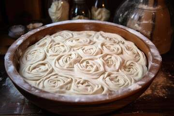 Sticker - rolled-out dough in a pie dish, ready for filling