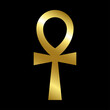 Golden Ankh symbol, ancient egyptian amulet Isolated on black background.