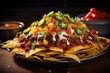 layering nachos with beans, cheese, and toppings