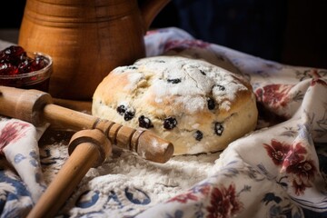 Poster - close-up of scone dough with rolling pin