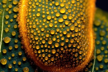 Poster - microscopic view of pollen grains on a leaf