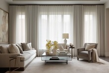 Floor-to-ceiling Curtains In Neutral Tones