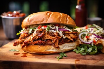 Wall Mural - jackfruit pulled pork sandwich with coleslaw