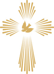 Cross with the dove. Church emblem template. Vector design element.