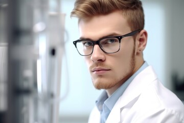 Poster - portrait of a young scientist working in a lab