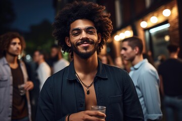 Sticker - shot of a young man out on the town with his friends