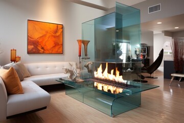 Wall Mural - modern fireplace with glass screen and elegant design