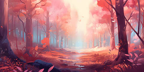 Poster - Forest background illustration with pastel colors