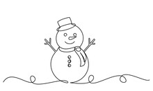Snowman With A Scarf Line Art Style. Christmas Element Vector Eps 10